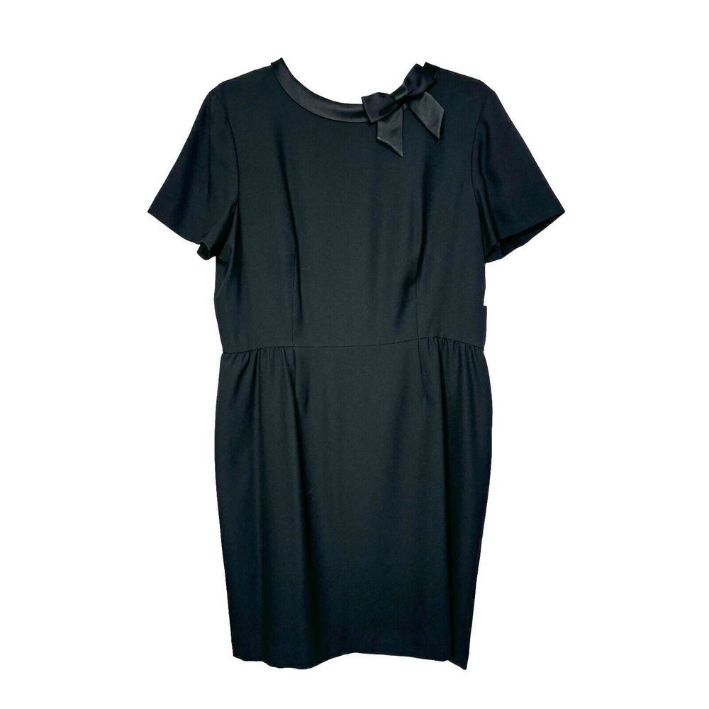 Talbots Womans 20 Ponte Dress Black Aline Retro Bow Neck Cap Classic Modest NWT